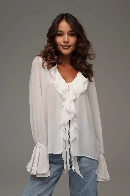 V-neck Ruffled Flare Sleeve Blouse