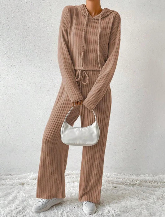 Cozy Ribbed Knit Hoodie and Pants Set