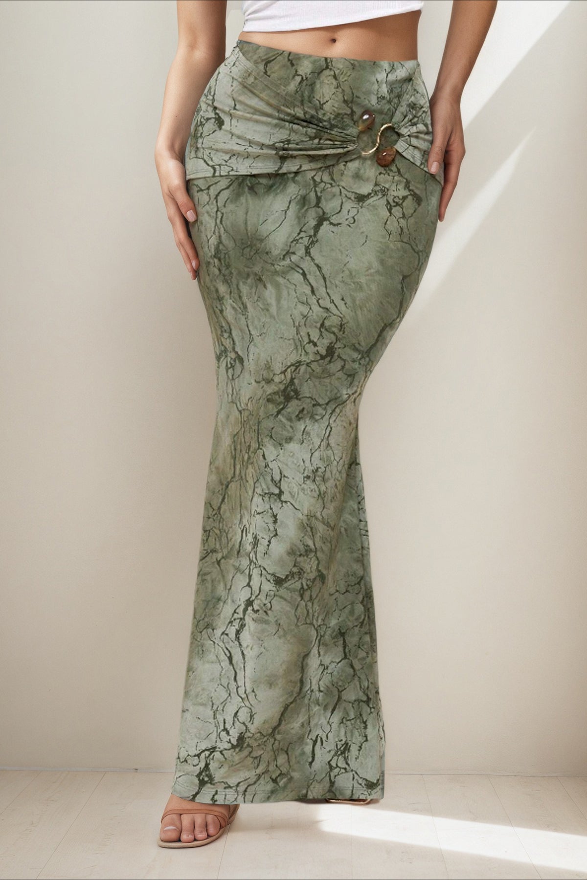 Retro Printed Slim Long Skirt