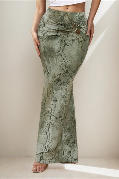 Retro Printed Slim Long Skirt