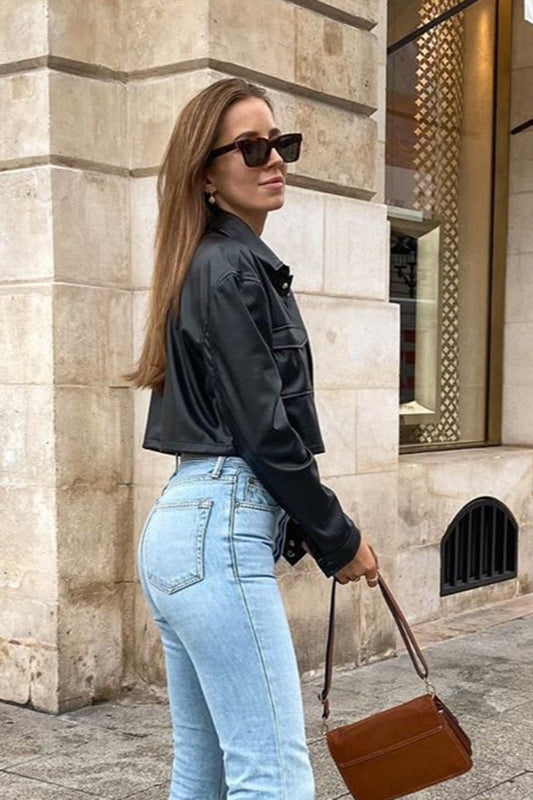 Cropped Faux Leather Coat