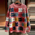 Comstylish Women's Colorful Cats Pattern Art Cozy Knit Sweater