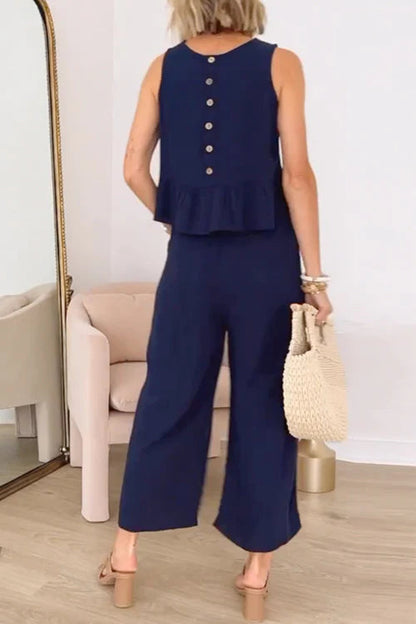 Sleeveless Ruffle Top Wide Leg Pants Set
