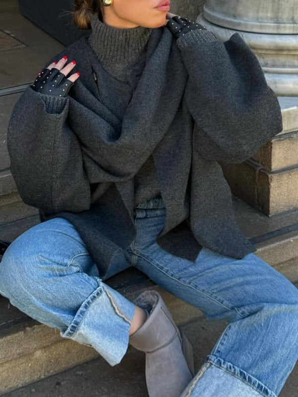 Gray Lazy Shawl Cape Scarf Coat