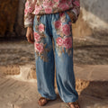 Vintage Boho Floral Embroidered Art Women's Linen Trousers elevenforest