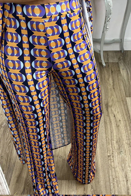 Retro Print Split Top Two-piece Set