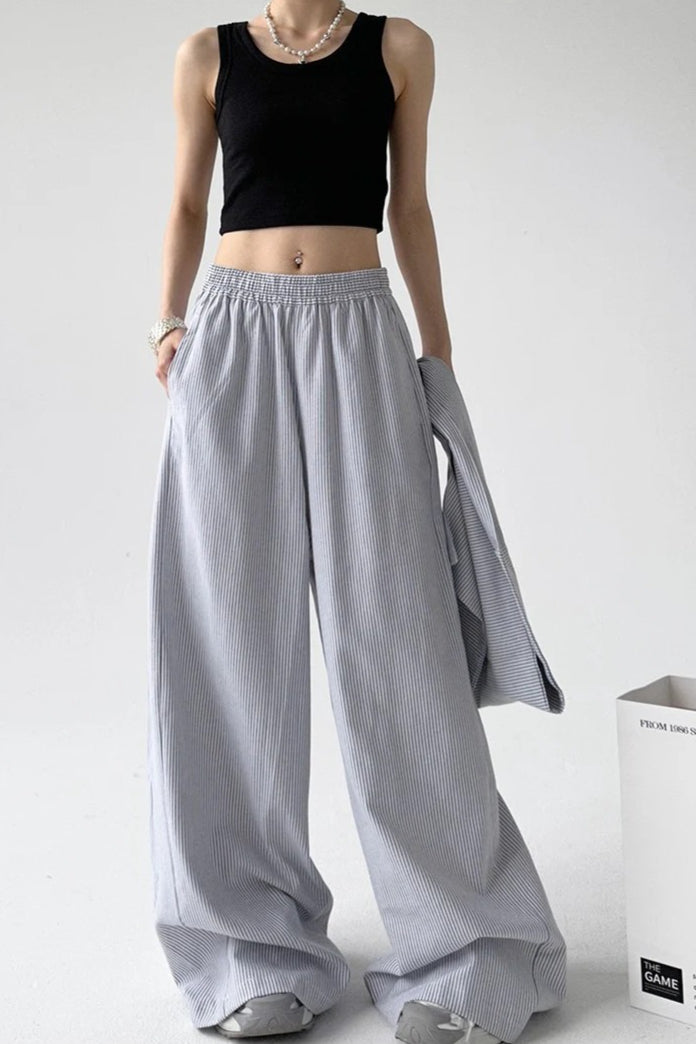 Striped Tie Waist Wide Leg Pants