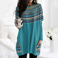 Vintage Icelandic Tribal Graphic Knit Warm Crew Neck Midi Sweater Dress elevenforest