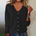 Women's Pink V Neck Button Down Cozy Sweater artswardrobe
