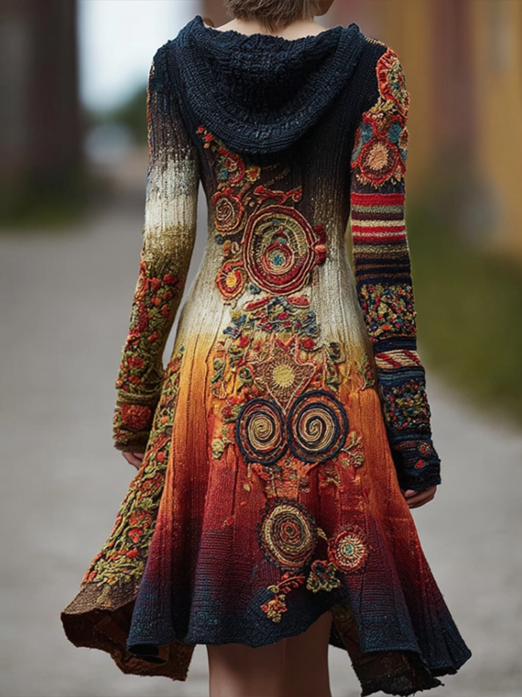 Bohemian Style Autumn And Winter Warm Women's Hooded Knitted Sweater Coat elevenforest