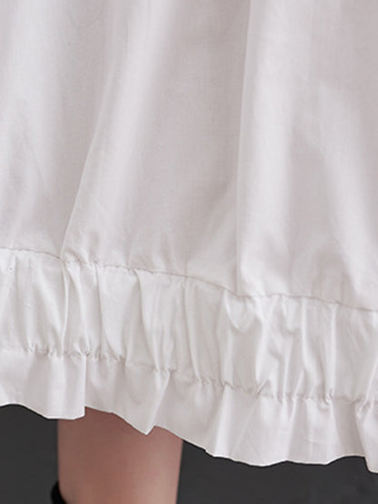 Loose Short Sleeves Elasticity Pleated Split-joint Lapel Midi Dresses