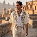 Men's Boho Floral Casual Linen Short Sleeve Shirt elevenforest