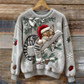 Christmas Lazy Cat Art Women's Cozy Plush Sweater artswardrobe