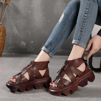 Black Zippered Flat Platform Walking Sandals