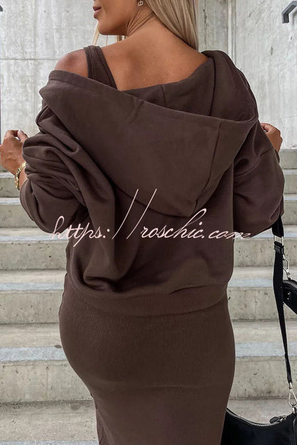 Around the World Hooded Sweatshirt and Slip Maxi Skirt Two Piece Set