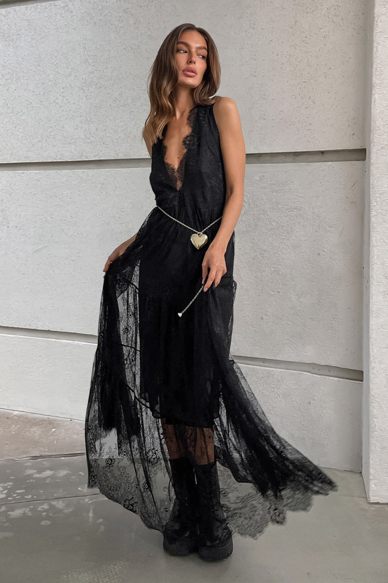 V Neck Loose Lace Maxi Dress
