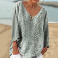 Comstylish Vintage V-neck Loose Linen Blend T-shirt
