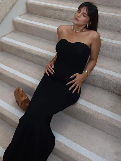 Backless Slim Maxi Dress Knit Off-shoulder High Waist Party Dress Knitwear Female Dress