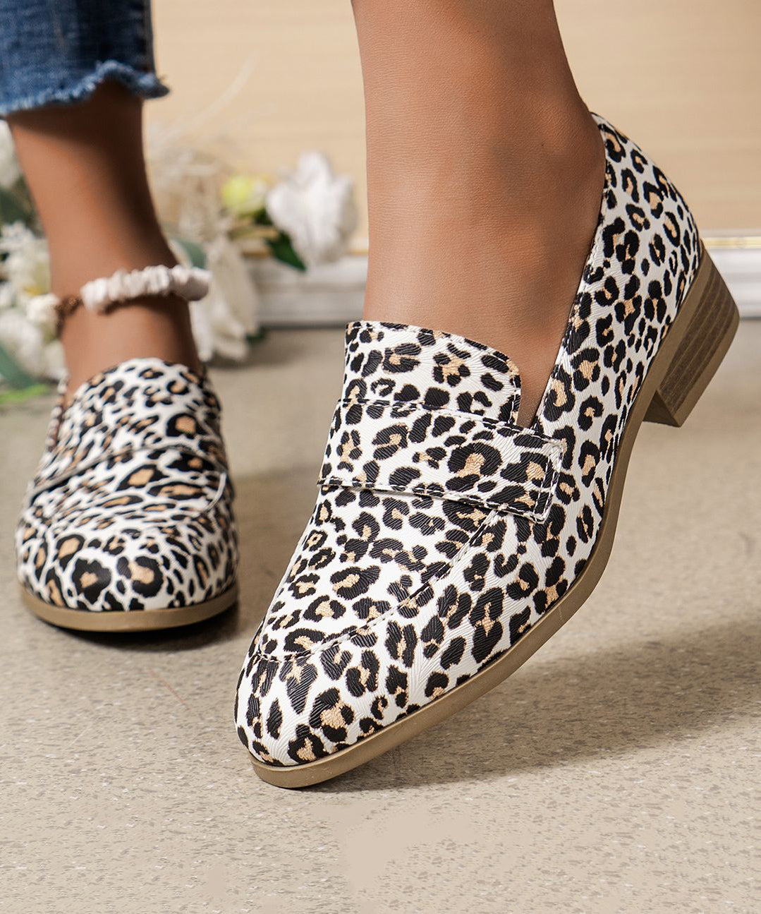 Unique Pink Leopard Original Design Flat Shoes Faux Leather