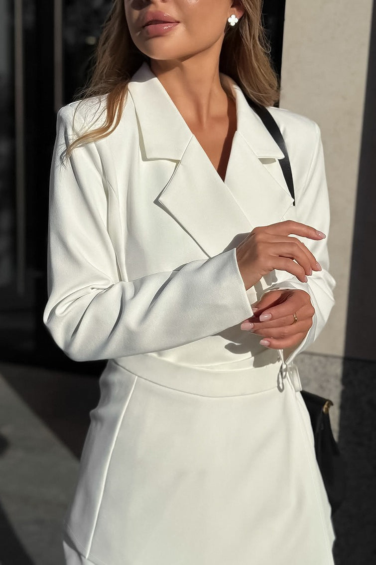 White Tailored Wrap Waist a Line Mini Dress