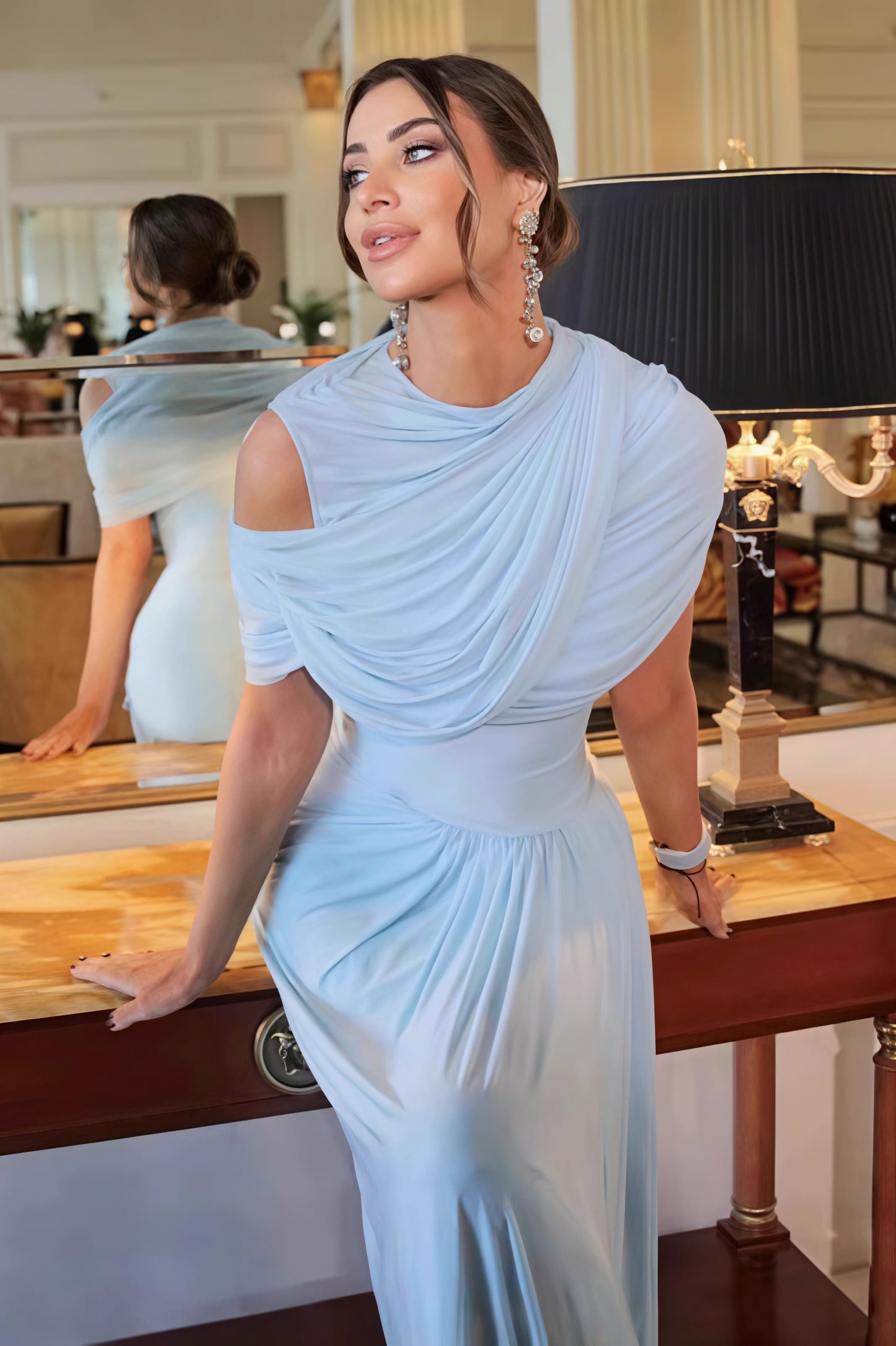 Shawl Ruched Maxi Dress