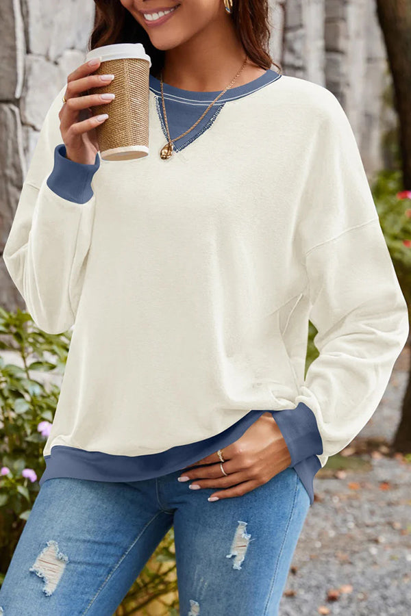 Fashionable Contrasting Color Loose Long-sleeved Sweatshirt