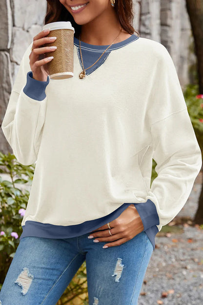 Fashionable Contrasting Color Loose Long-sleeved Sweatshirt