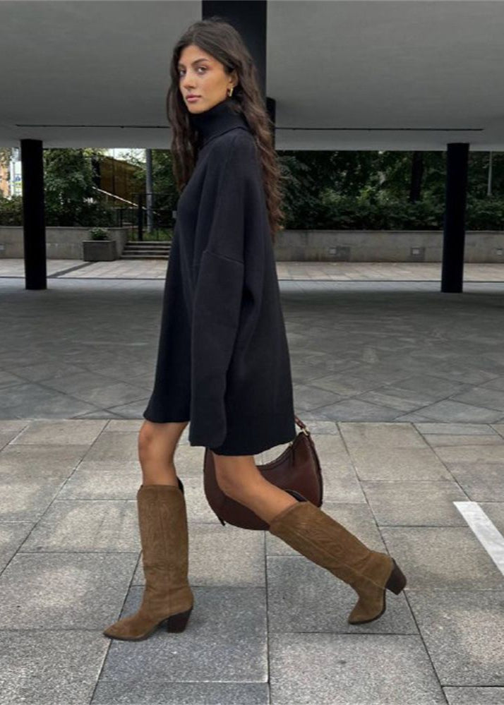 Harper Knit Turtleneck Sweater Dress – Oversized Long Sleeve Pullover