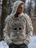 Women's Viking Skull Knitted Hooded Sweater artswardrobe