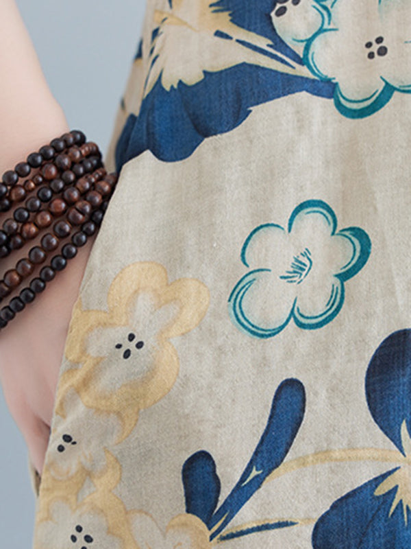 Loose Sleeveless Printed Round-neck Maxi Dresses