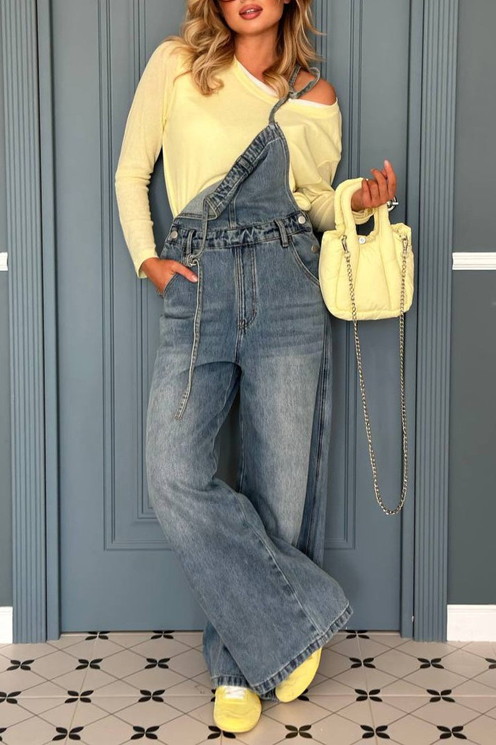 Washed Wide-leg Overall Jeans
