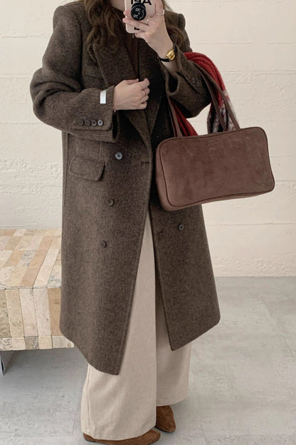 Notched Lapel Double-faced Wool Thickened Long Overcoat