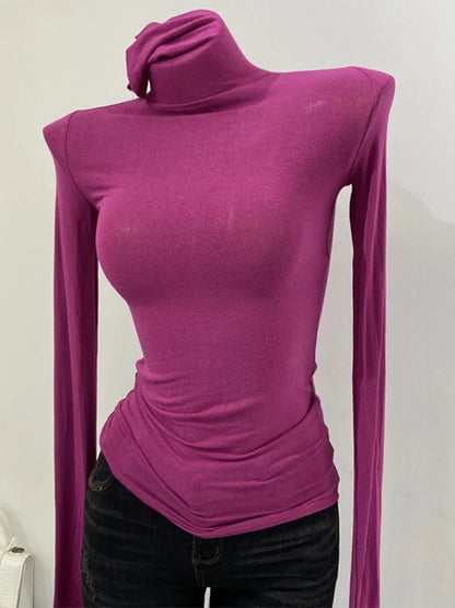 Thin Soft American Long Sleeve T-shirt High Stacked Neck Tight Perspective Bottom Shirt ’s Slim Fit Tops