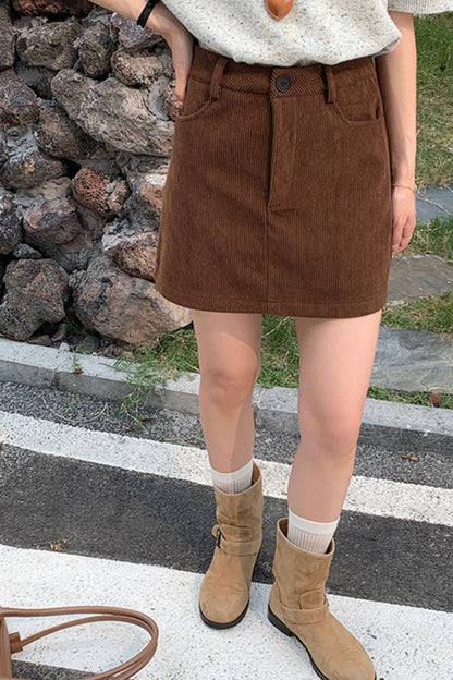 Corduroy High Waist A-line Skirt