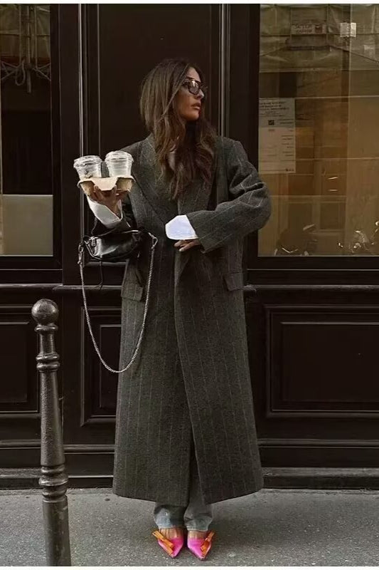 Knit Stripe Wool Blend Overcoat