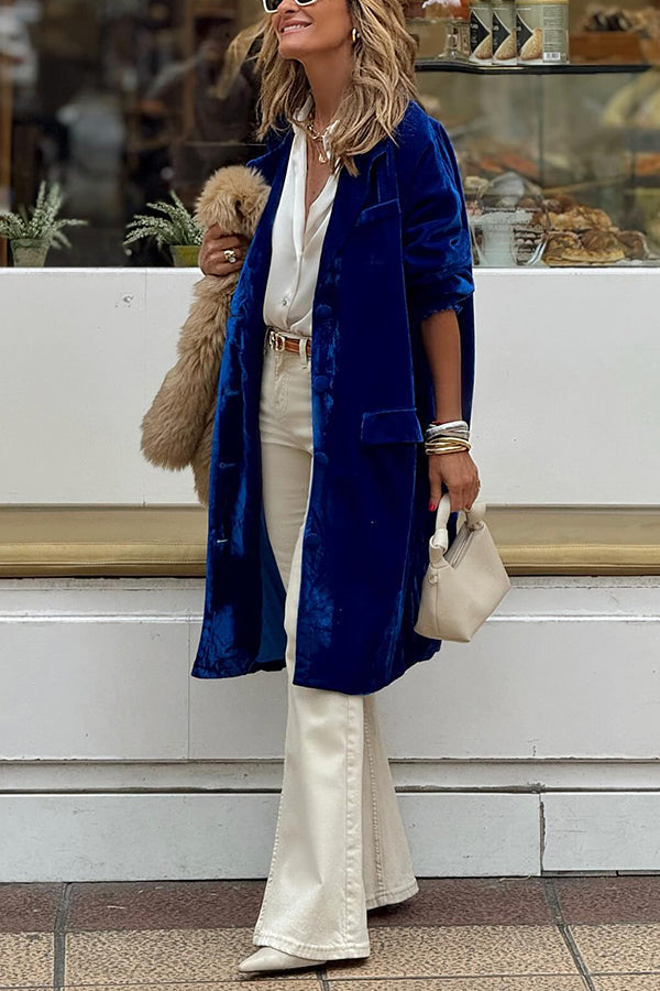Fashionable Gold Velvet Trench Coat Long Skirt Jacket