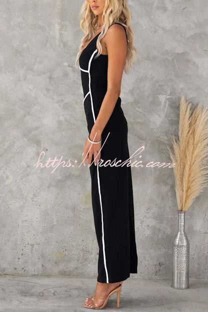 In the Heads Turn Line Trim Bodycon Stretch Maxi Dress