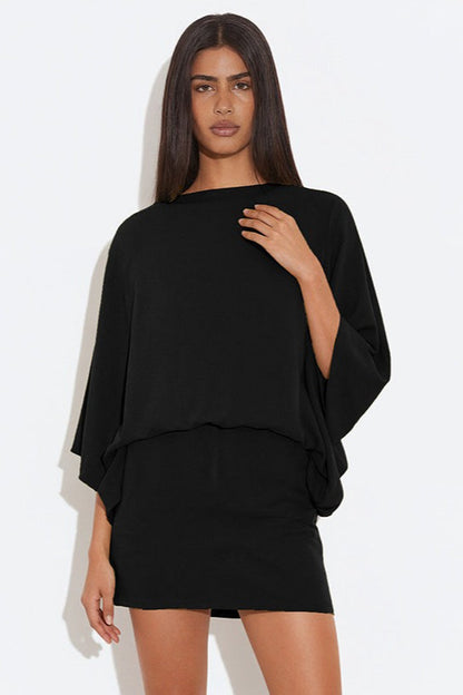 Back Deep V Cowl Neck Loose Mini Dress