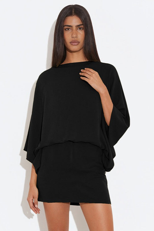 Back Deep V Cowl Neck Loose Mini Dress