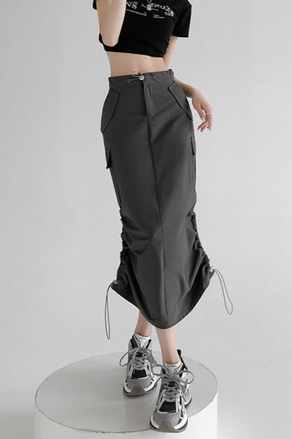 A-line Gray Cargo High Slit Skirt