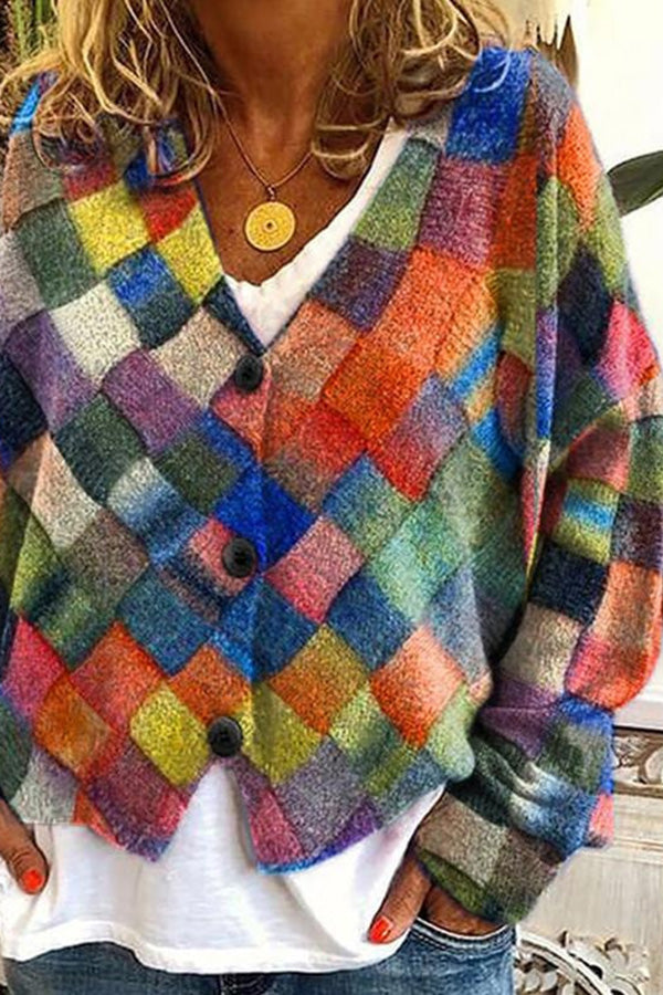 Knitted Long Sleeved Cardigan With Fun Printed Buttons