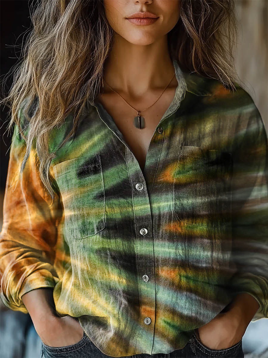 Women's Colorful Tie Dye Print Casual Long Sleeve Comfortable Cotton S