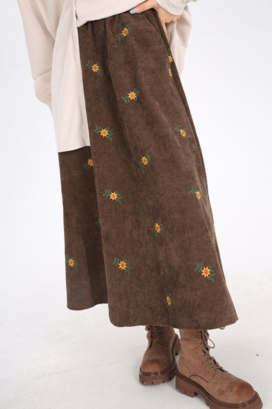 Printed Corduroy A-line Skirt