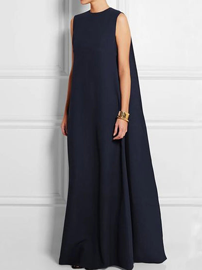 Loose Simple Color Sleeveless V-back Maxi Dress