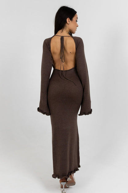 Backless Tie Maxi Sweater Dress