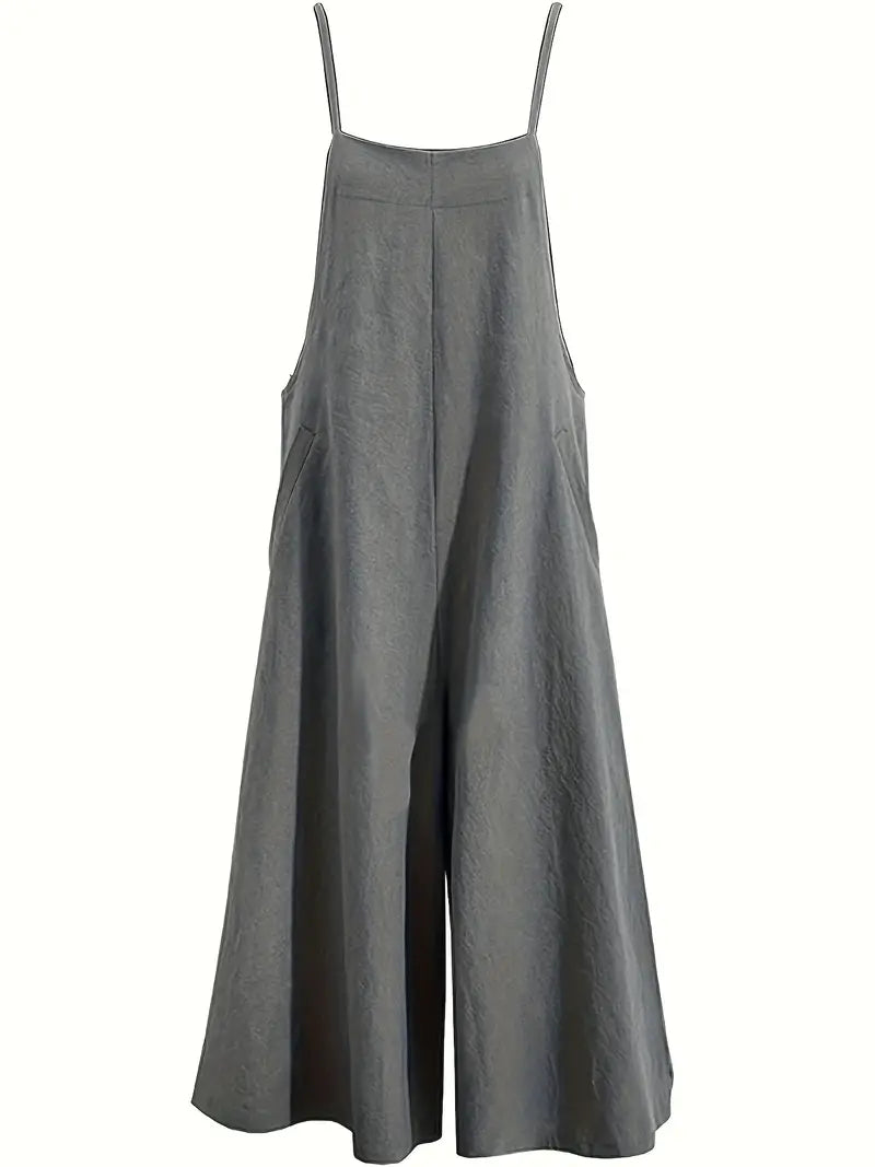 Color Retro Spaghetti Baggy Jumpsuit