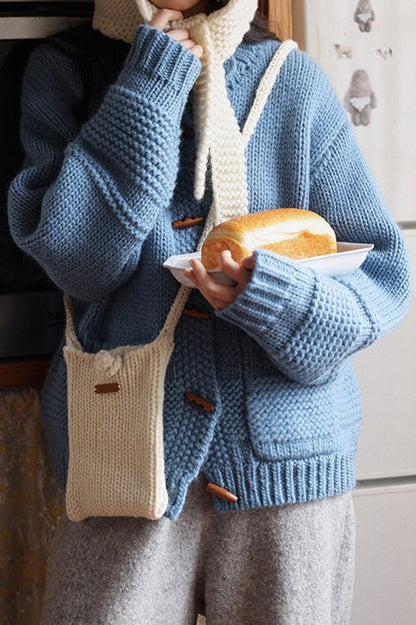 Wool Chunky Knit Wooden Button Sweater