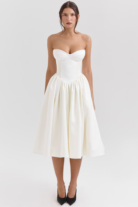 Ivory Satin Midi Dress
