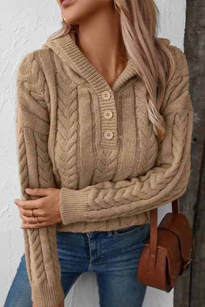 Color Button-front Hooded Thick Warm Sweater