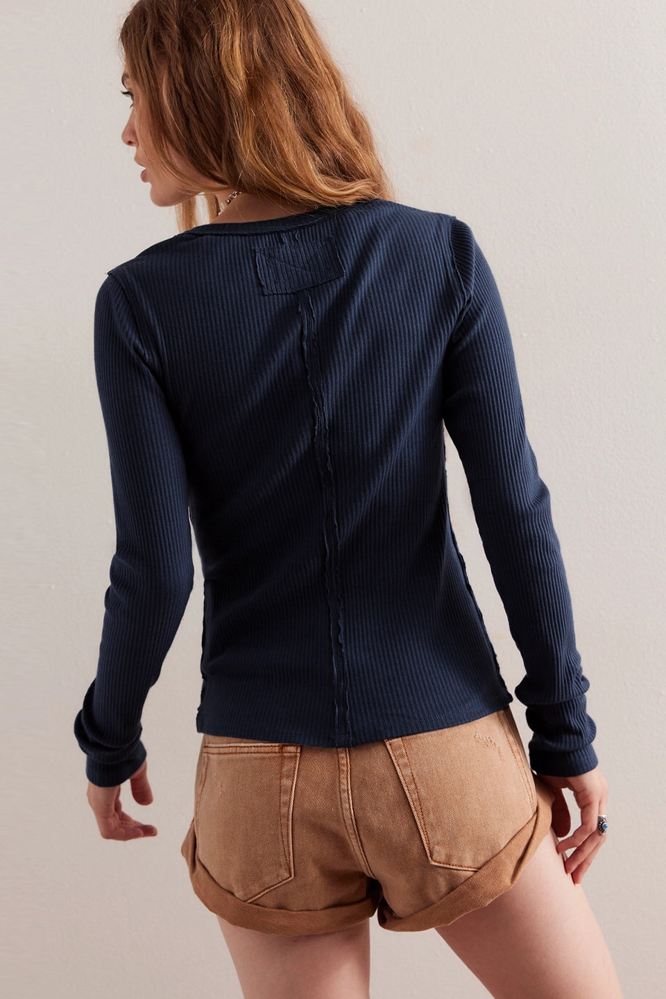 Color Ribbed Buttoned Round Neck Cardigan